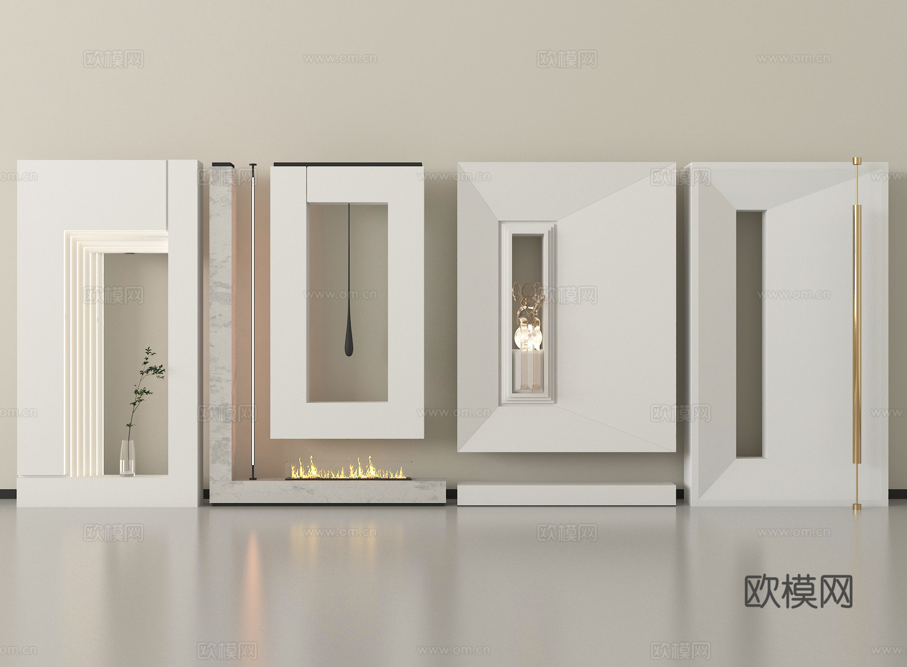 现代奶油风玄关隔断 入户玄关su模型