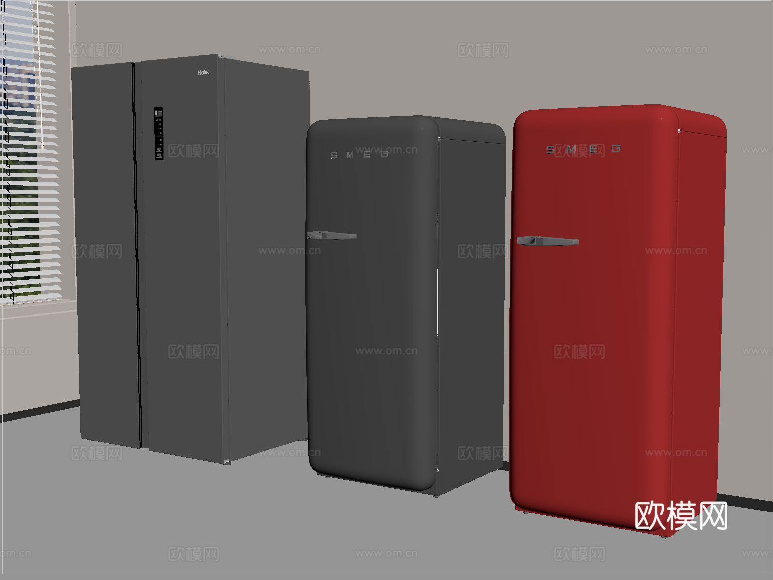 现代对开门冰箱 法式复古冰箱su模型