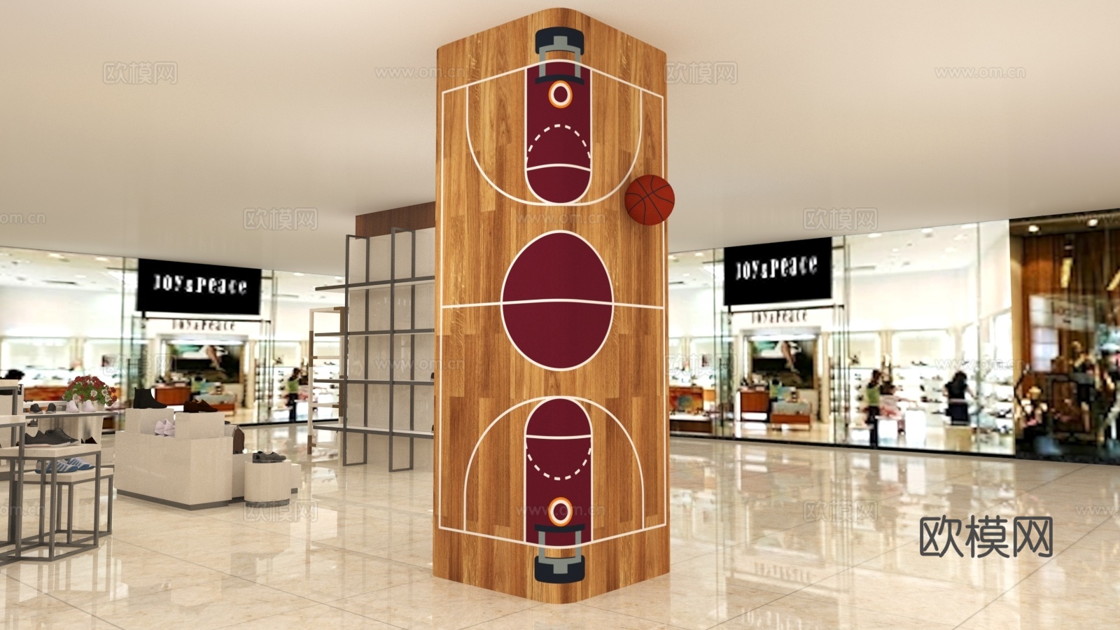 商场包柱设计 休息区 合影点 足球柱设计 展示柱 篮球柱3d模型下载（渲染图1）