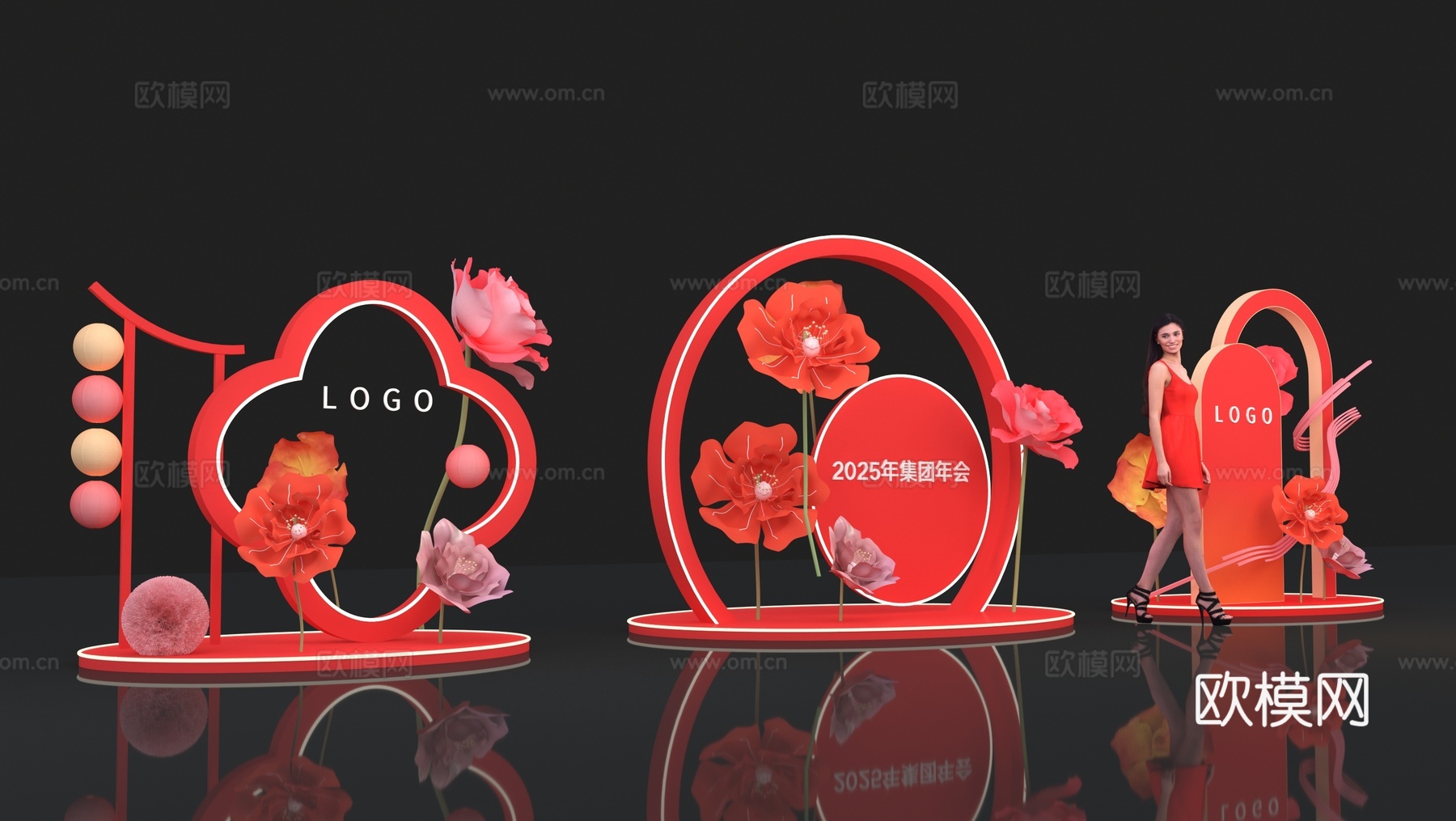 新中式合影点 打卡点 美陈 dp点 新年点位 中式美陈 国风3d模型下载（渲染图1）