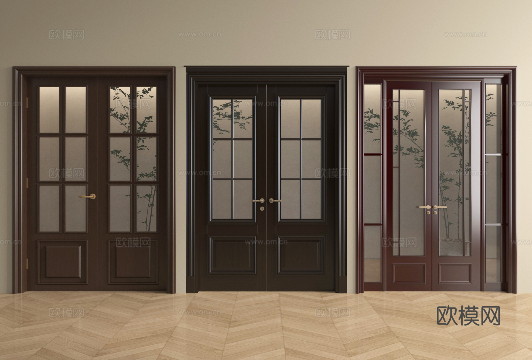 中古风门组合 对开门 玻璃门 厨卫门 阳台门3d模型下载