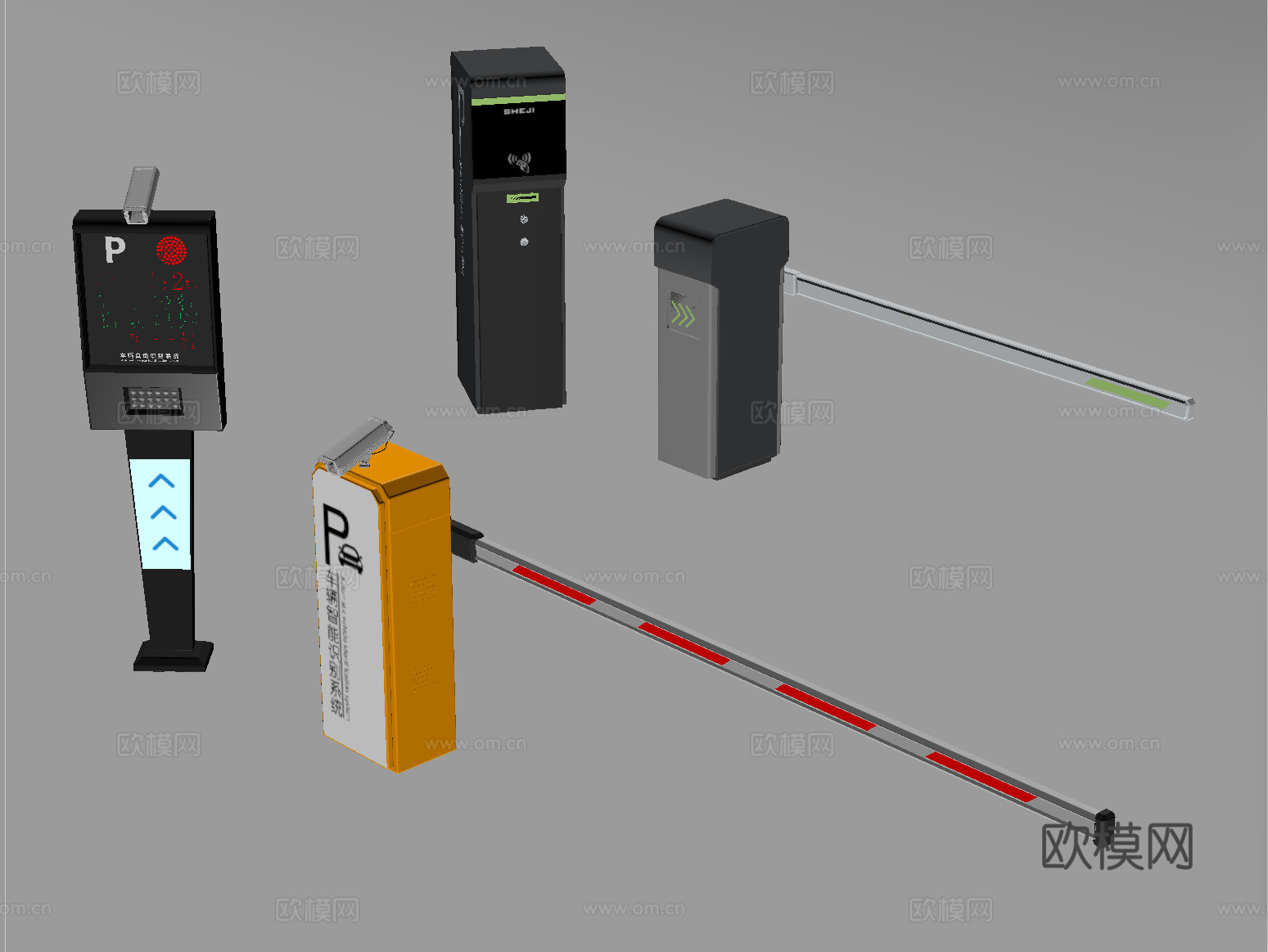 现代道闸 停车感应升降杆  停车收费杆su模型