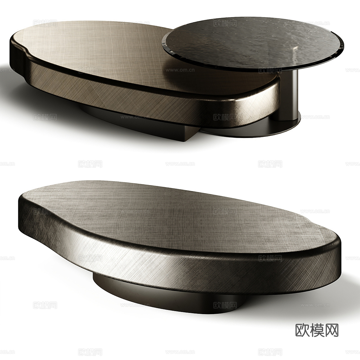 现代意式轻奢金属玻璃茶几组合3d模型