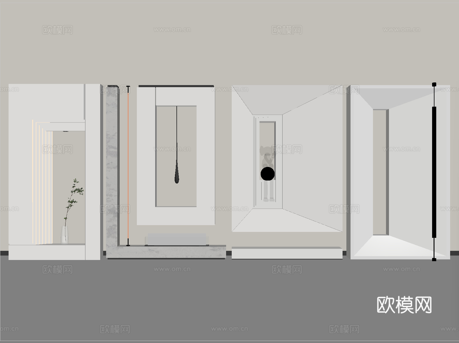 现代奶油风玄关隔断 入户玄关su模型