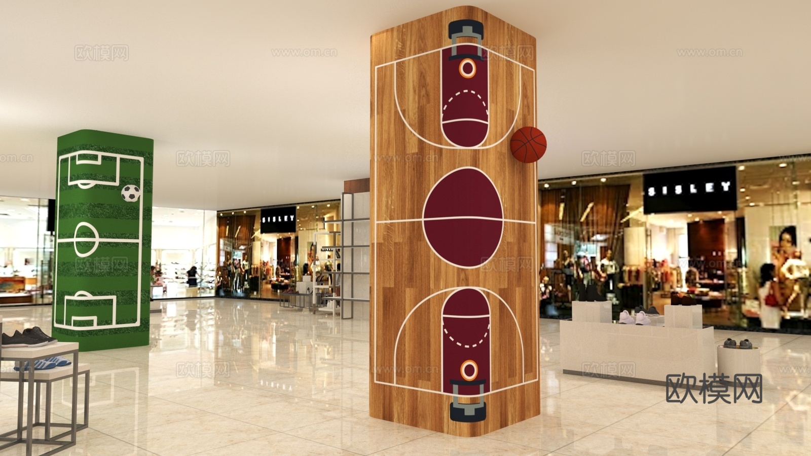商场包柱设计 休息区 合影点 足球柱设计 展示柱 篮球柱3d模型下载（渲染图3）