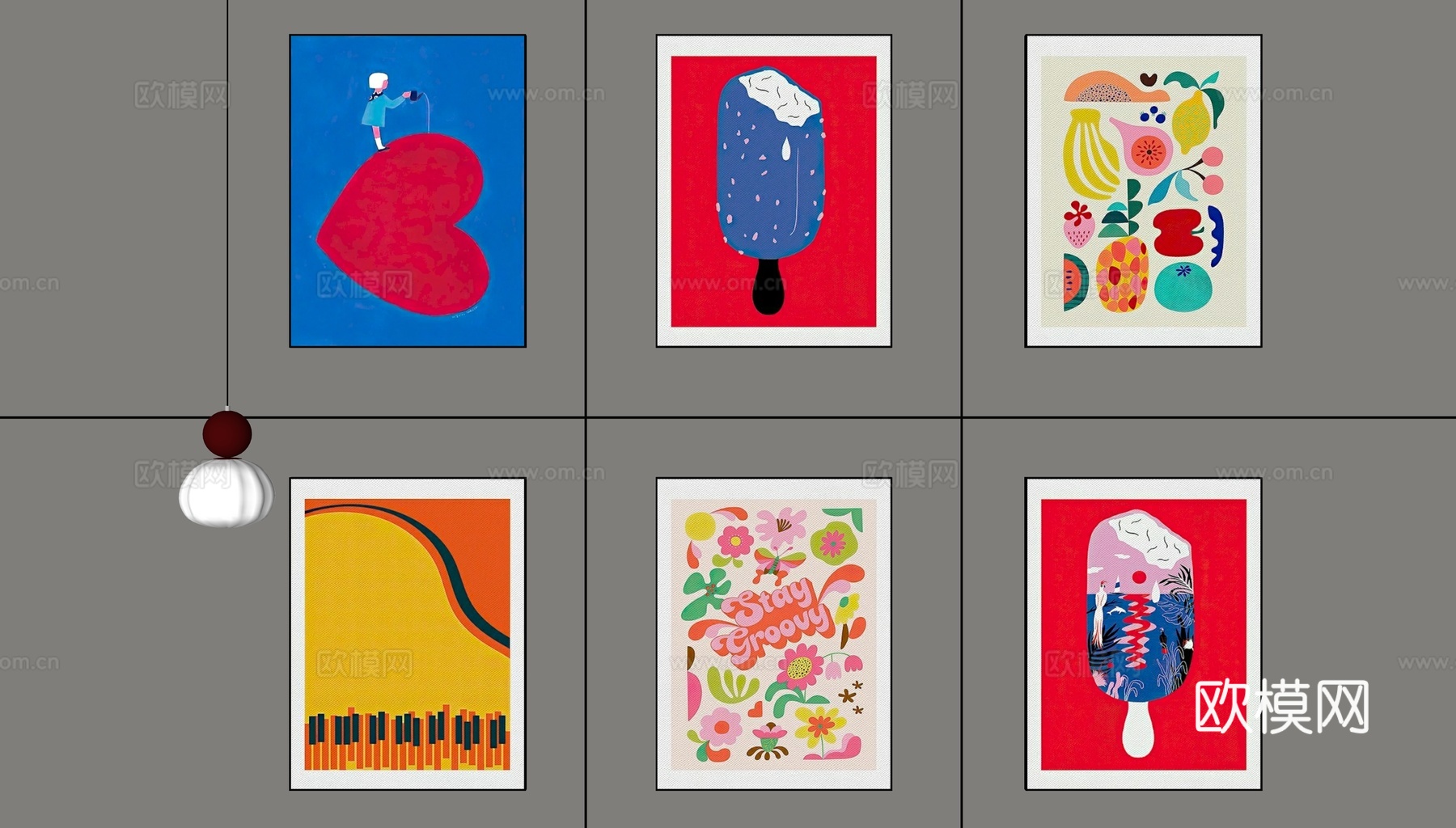 多巴胺组合装饰画su模型