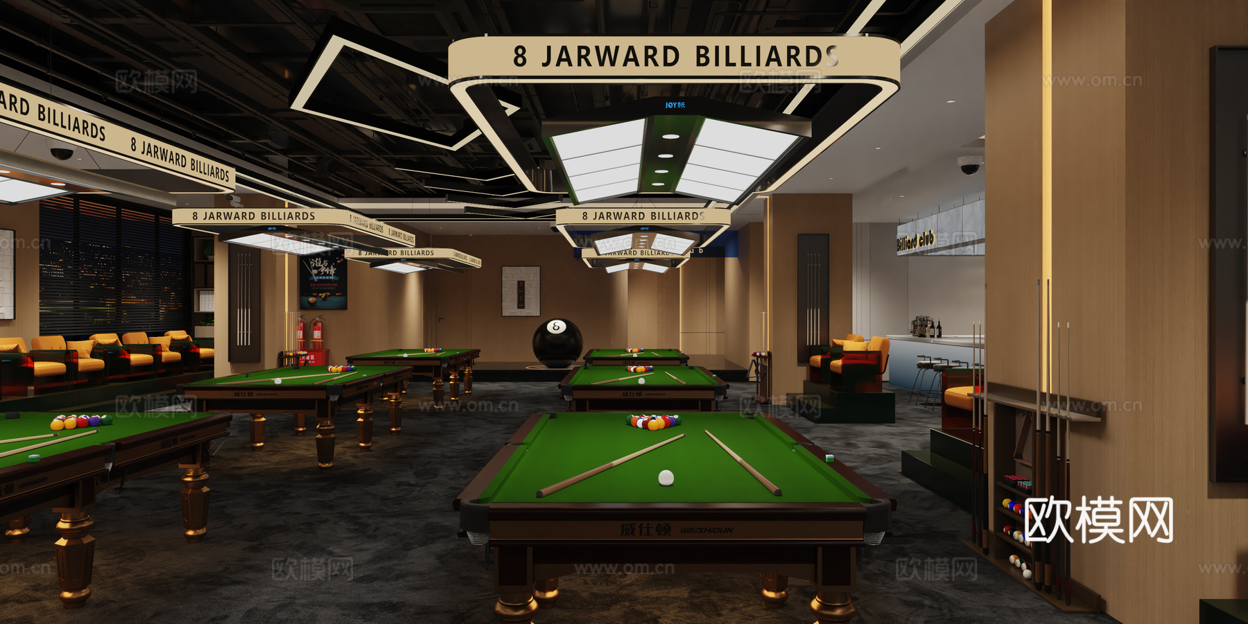 现代原木商务台球厅3d模型下载（渲染图8）