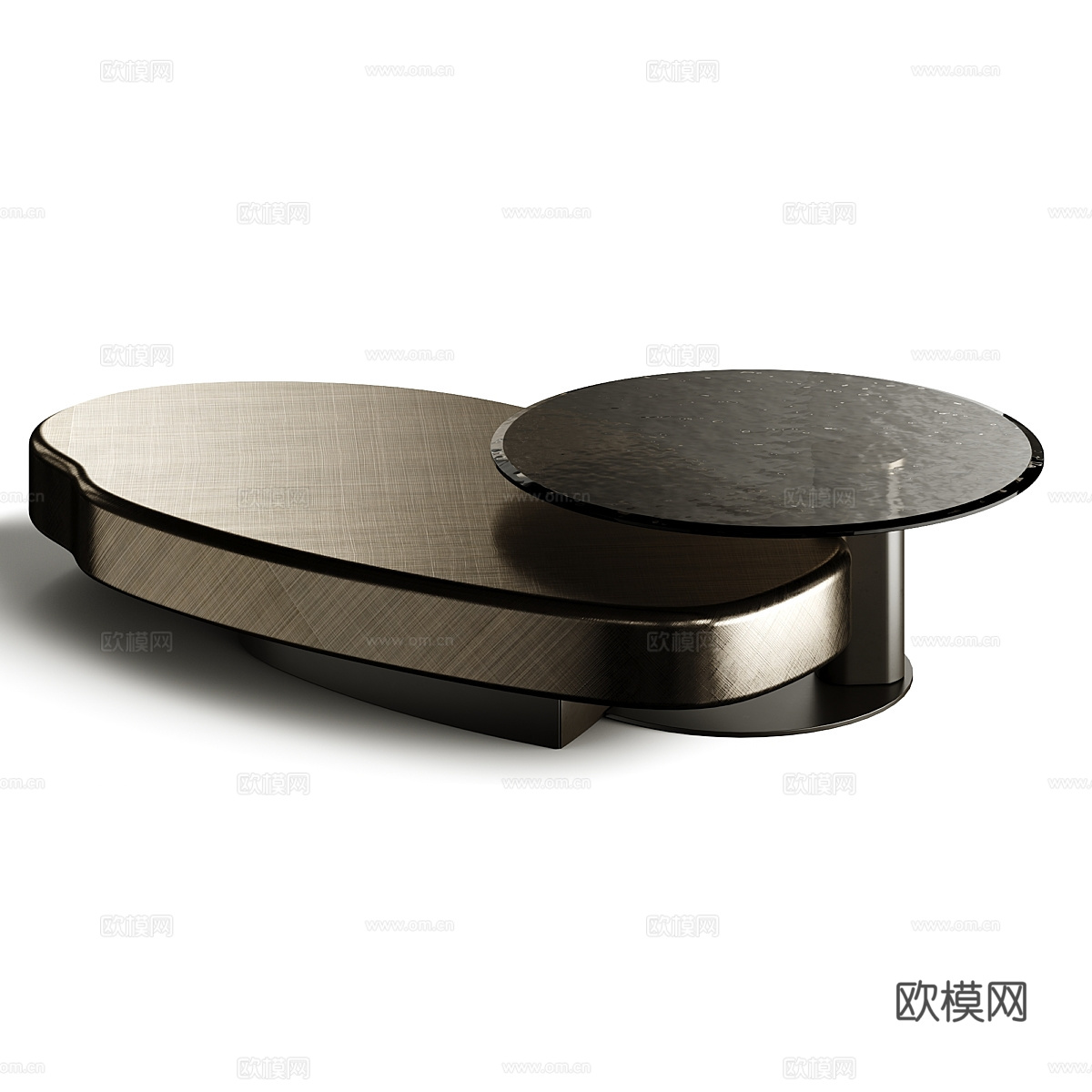 现代意式轻奢金属玻璃茶几组合3d模型