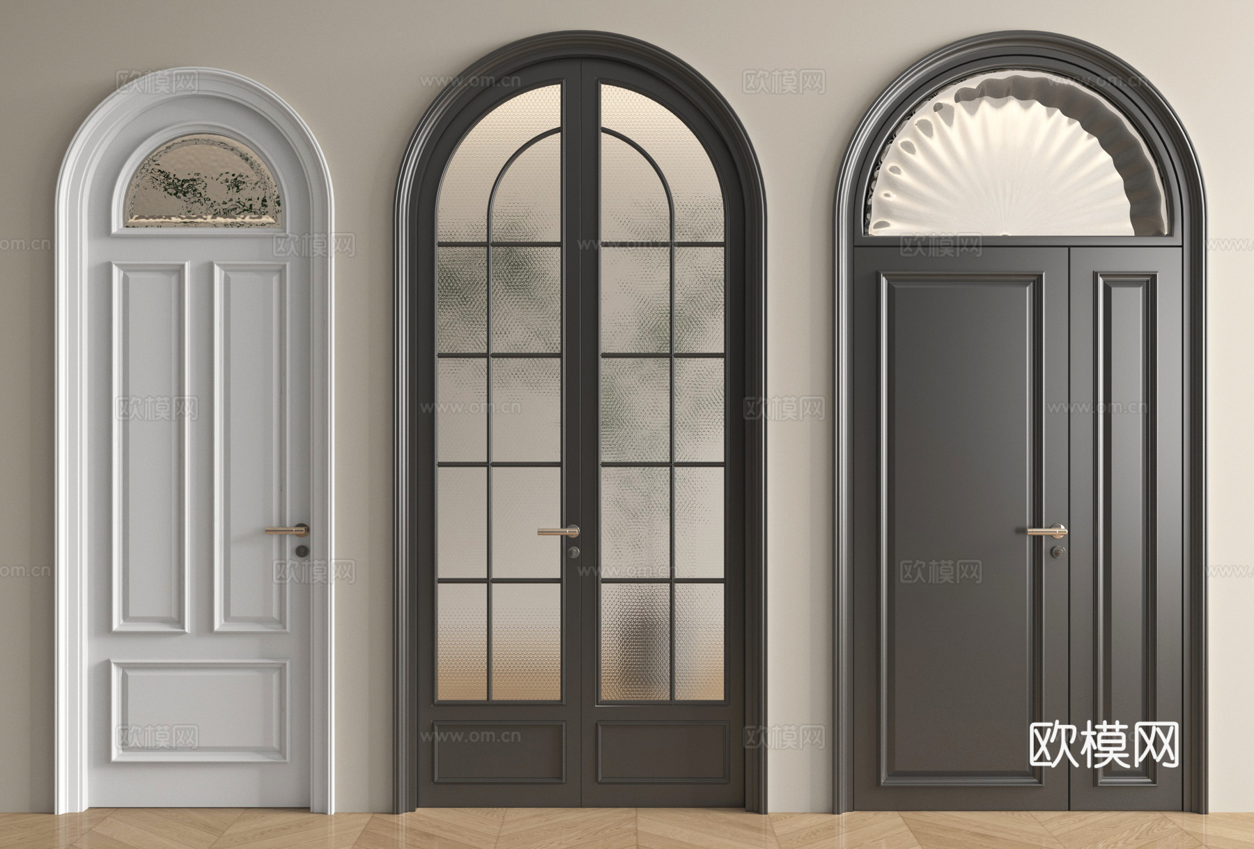 法式美式门玻璃门 平开门 对开门 子母门 木门su模型