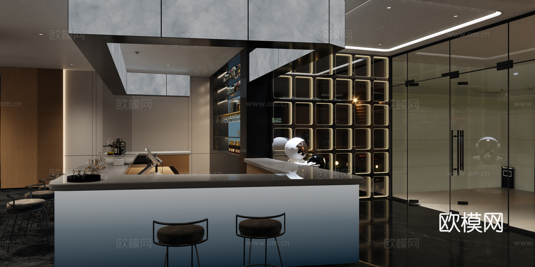 现代原木商务台球厅3d模型下载（渲染图2）