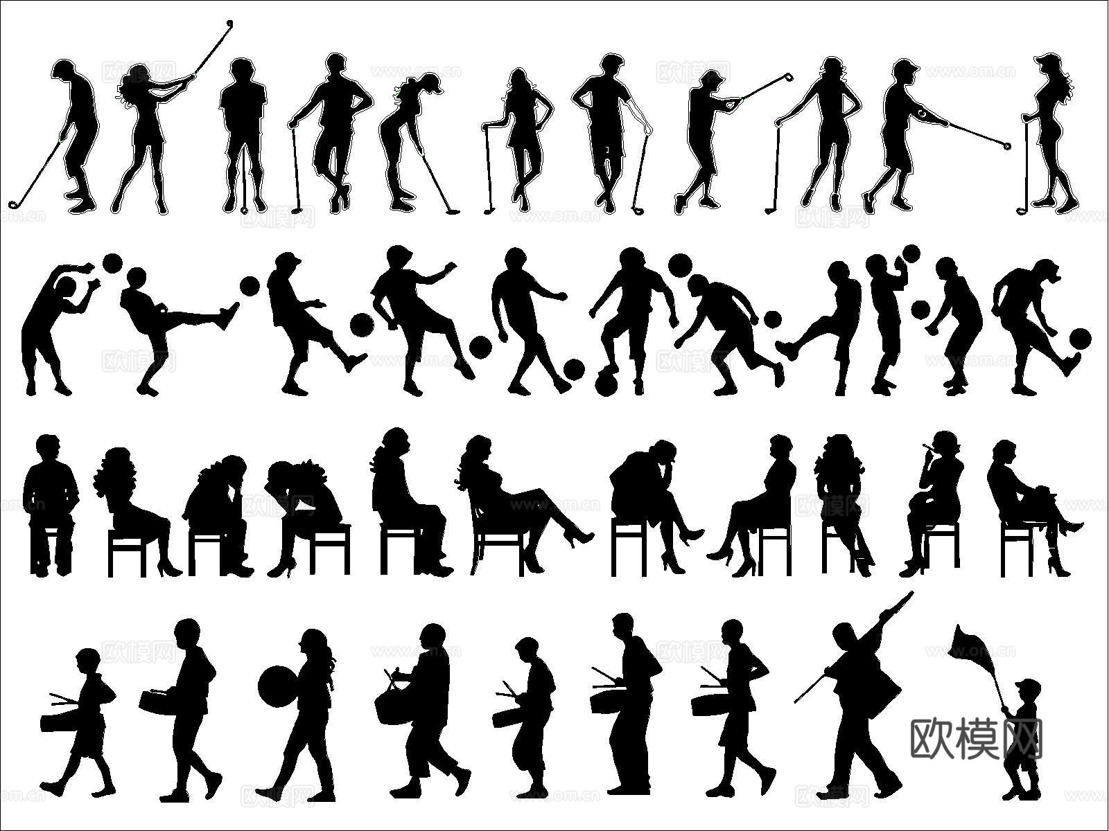 人物场景剪影cad施工图