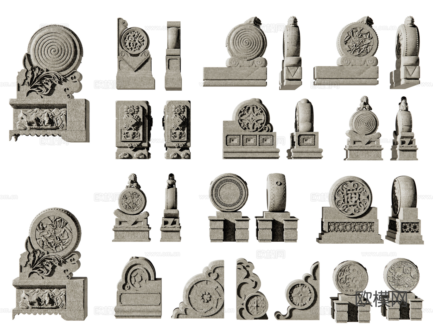 中式抱鼓石 石墩 门枕石 门墩 门座 镇门石 门台 石雕su模型