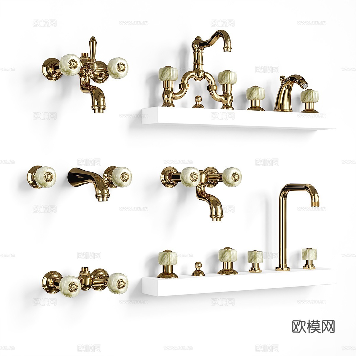 法式轻奢 Nicolazzi 浴室水龙头3d模型下载（渲染图1）