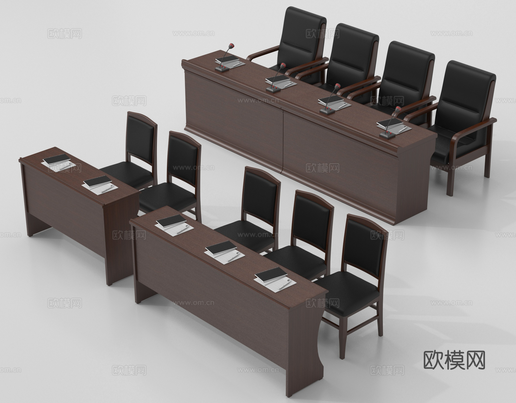 中式会议桌椅 党政机关桌椅 办公桌椅3d模型下载