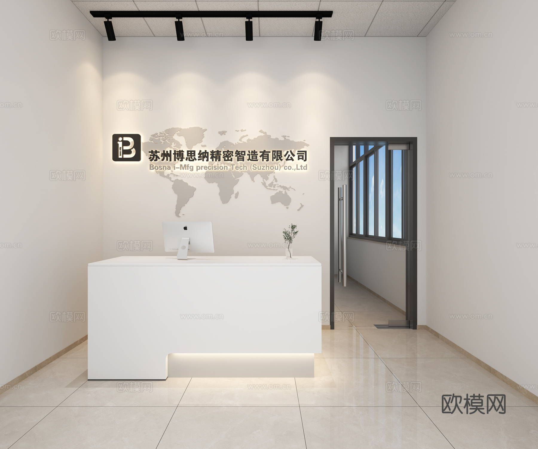 形像墙 前台 筒灯 射灯 玻璃门3d模型下载