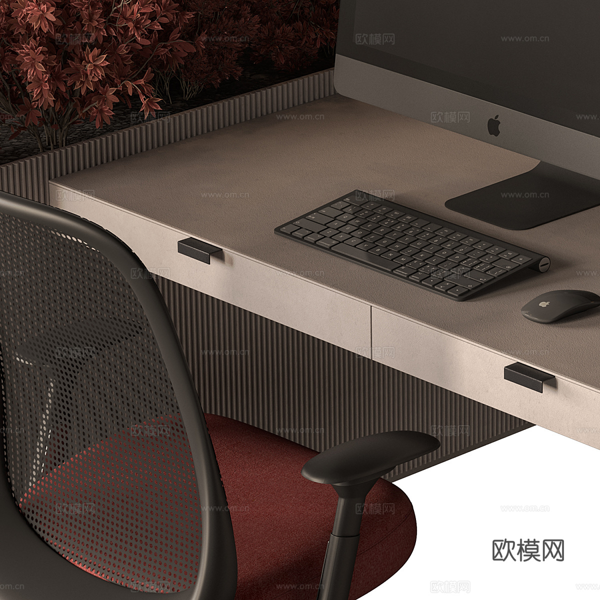 现代办公桌椅 办公家具  员工桌椅3d模型下载（渲染图3）