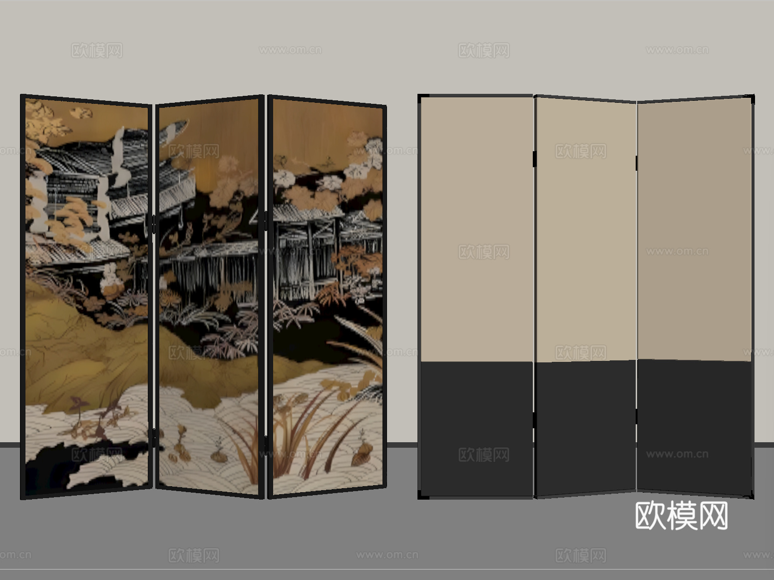 中古屏风 木屏风 可折叠屏风su模型
