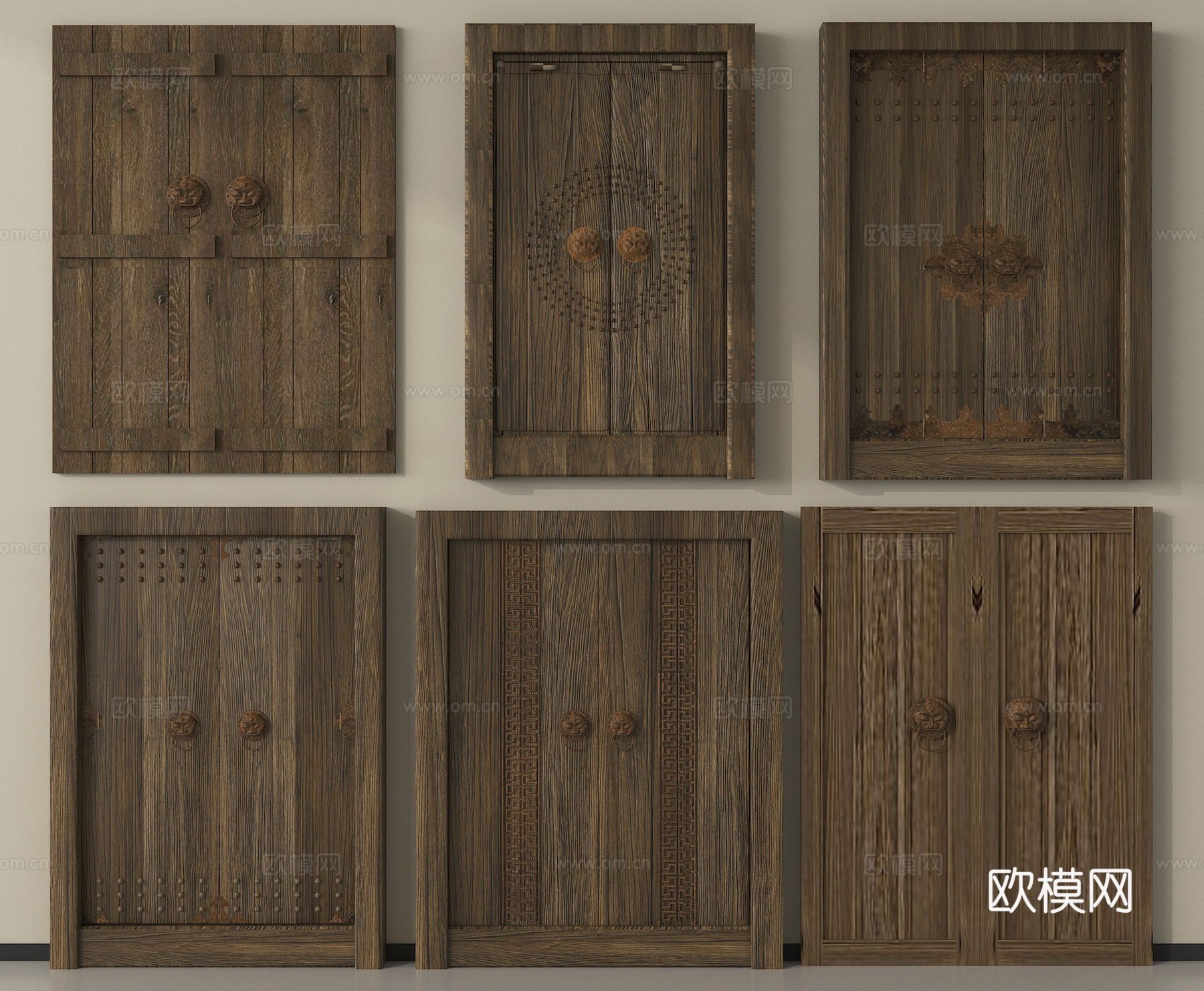 中式实木大门 双开门 别墅大门 庭院门3d模型下载