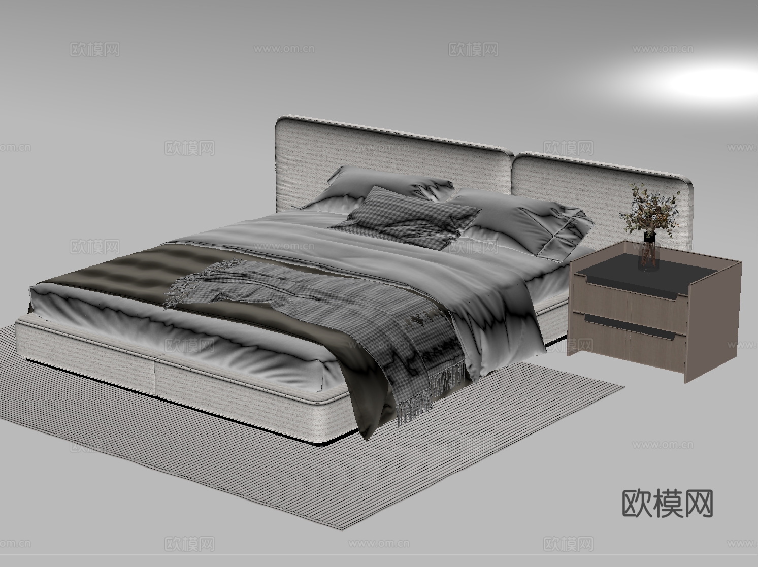 现代双人床 床头柜su模型