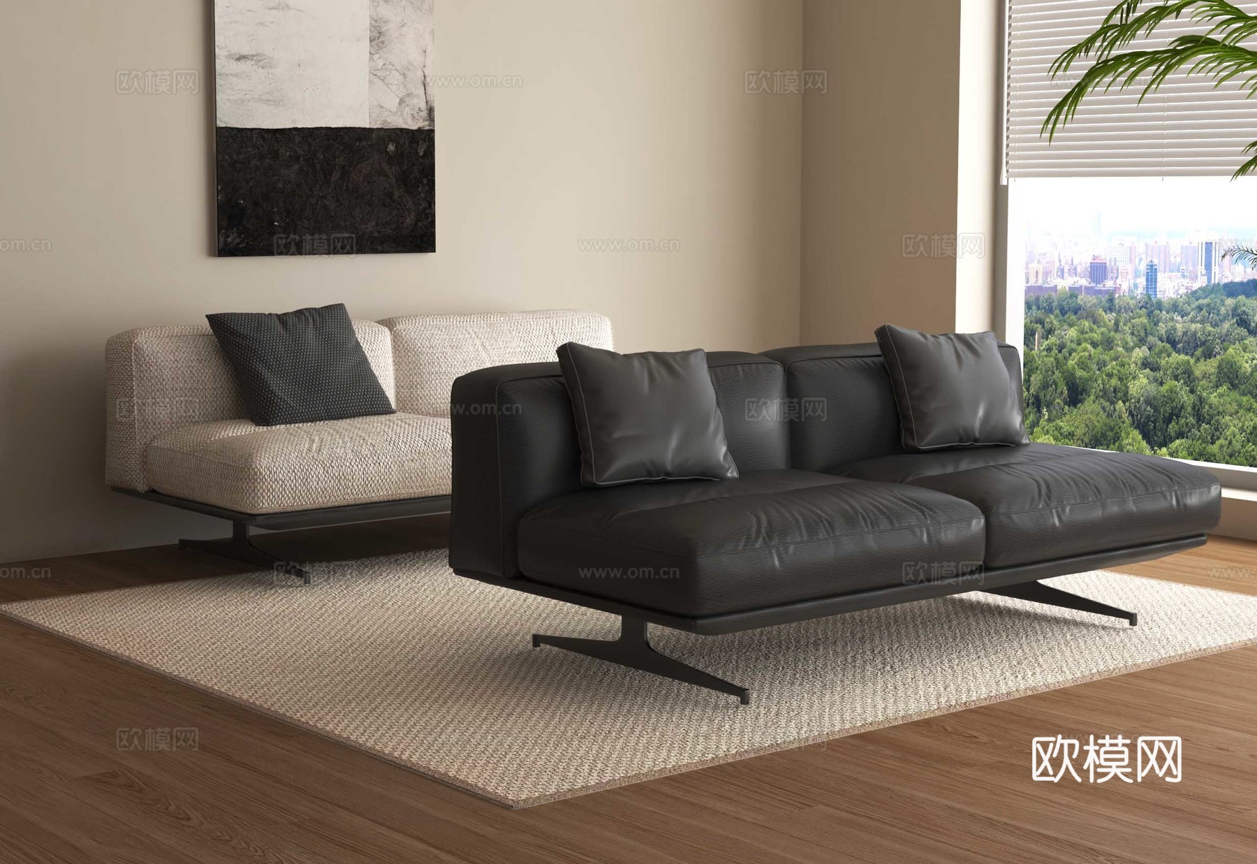 现代双人沙发su模型