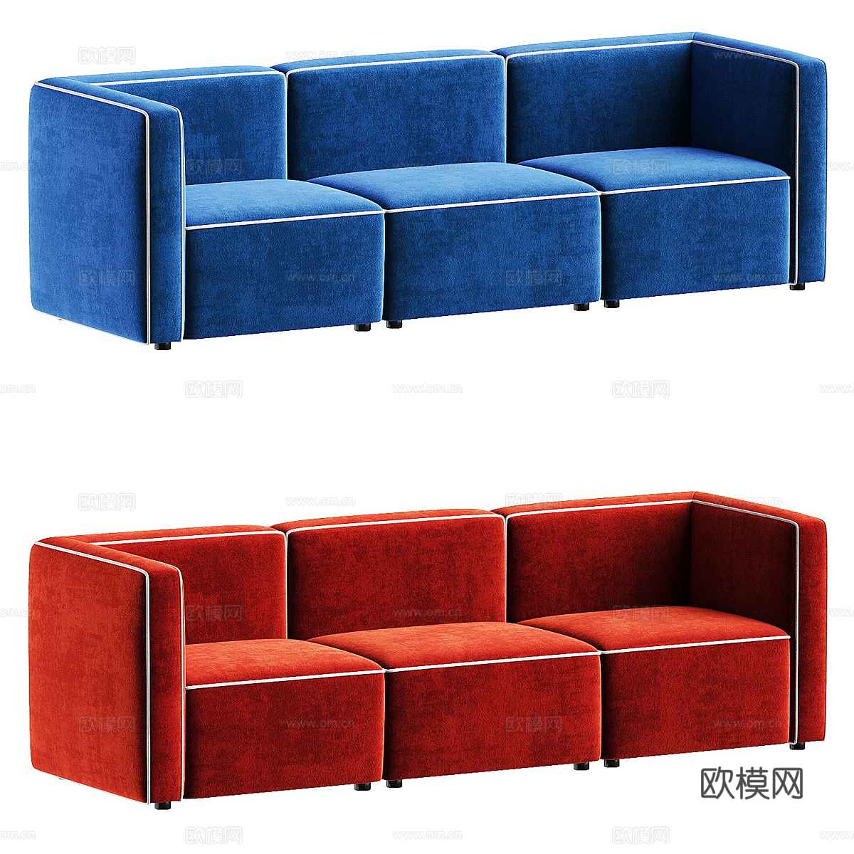新古典直排布艺休闲沙发3d模型下载（渲染图1）