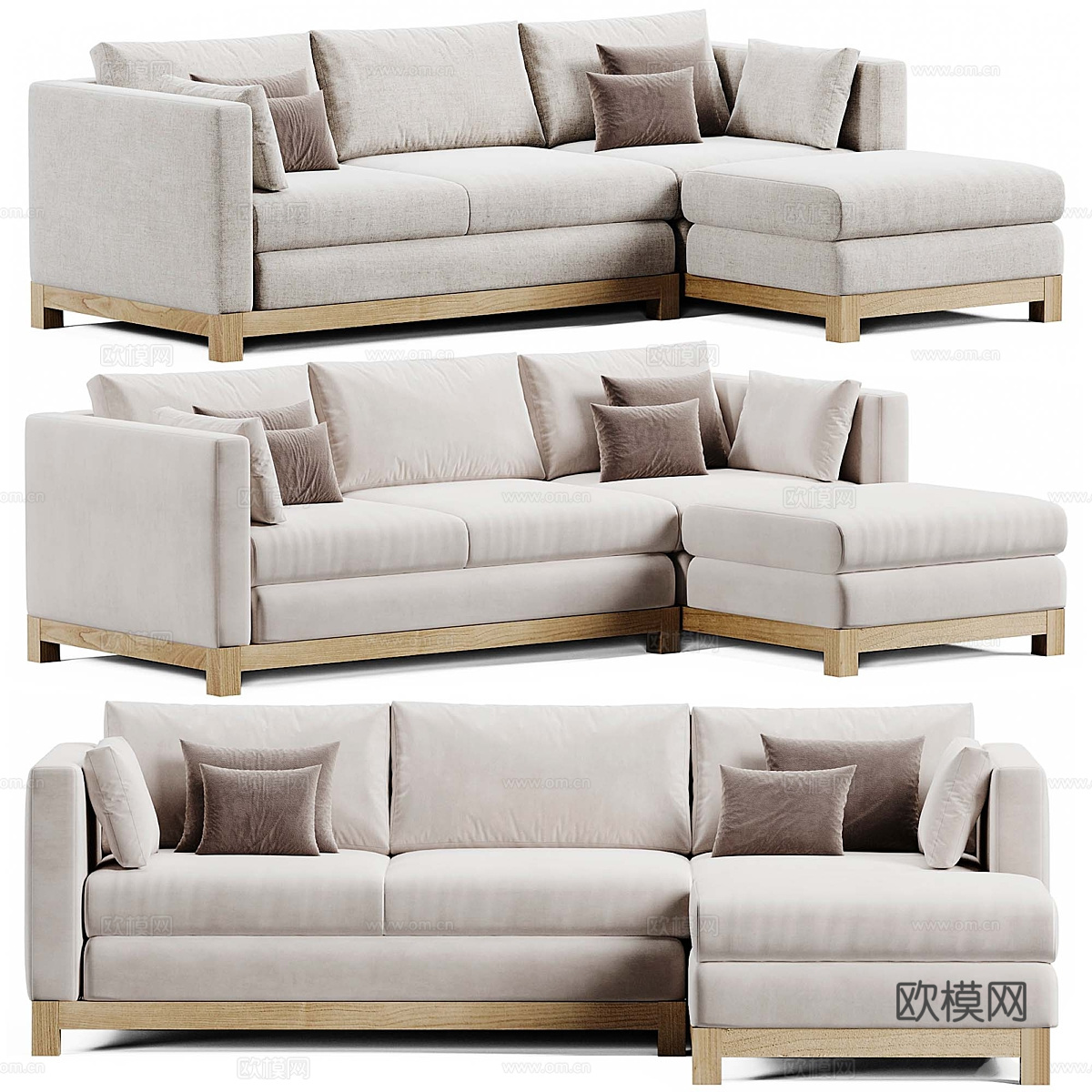 新中式 Pacific Wood 木制布艺组合转角沙发3d模型下载（渲染图3）