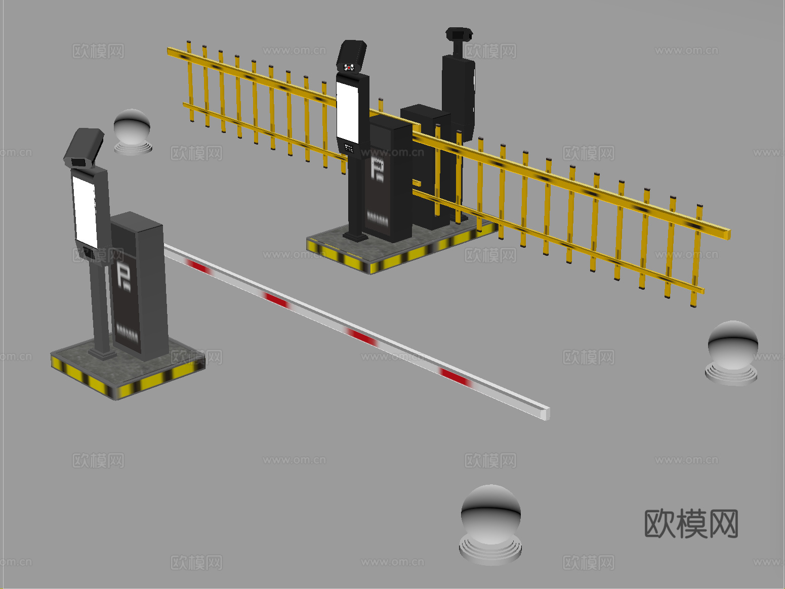 现代闸门 闸机 停车收费杆 升降杆su模型