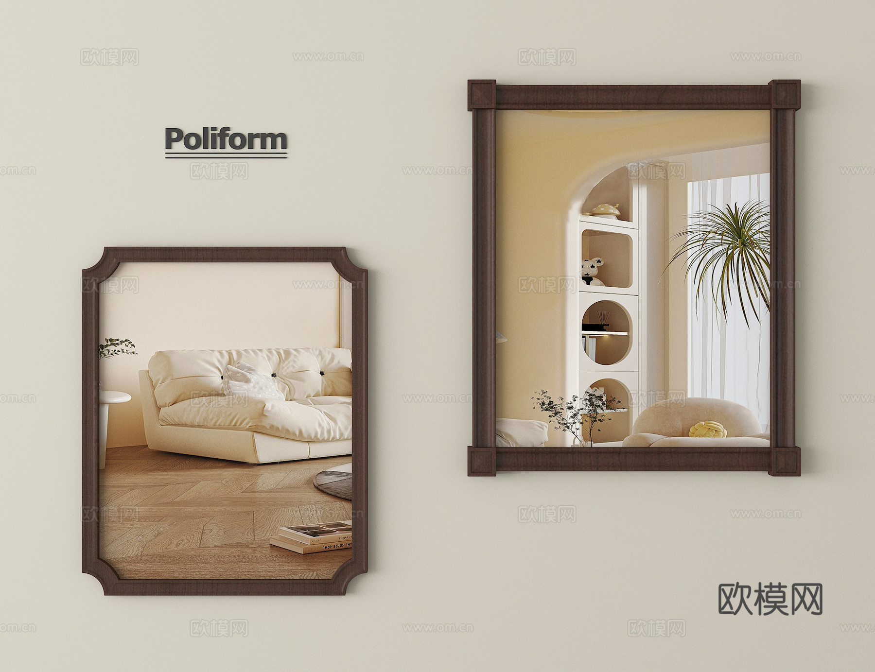 中古风镜子 化妆镜 浴室镜 装饰镜 壁挂镜3d模型下载