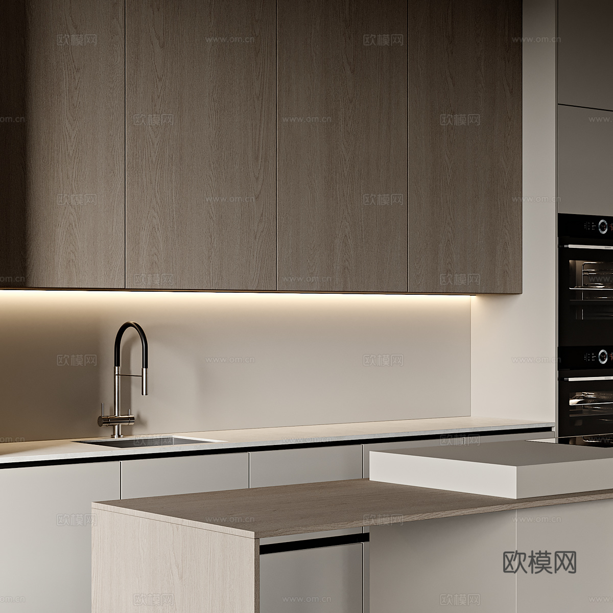 现代意式极简橱柜 岛台3d模型下载（渲染图4）
