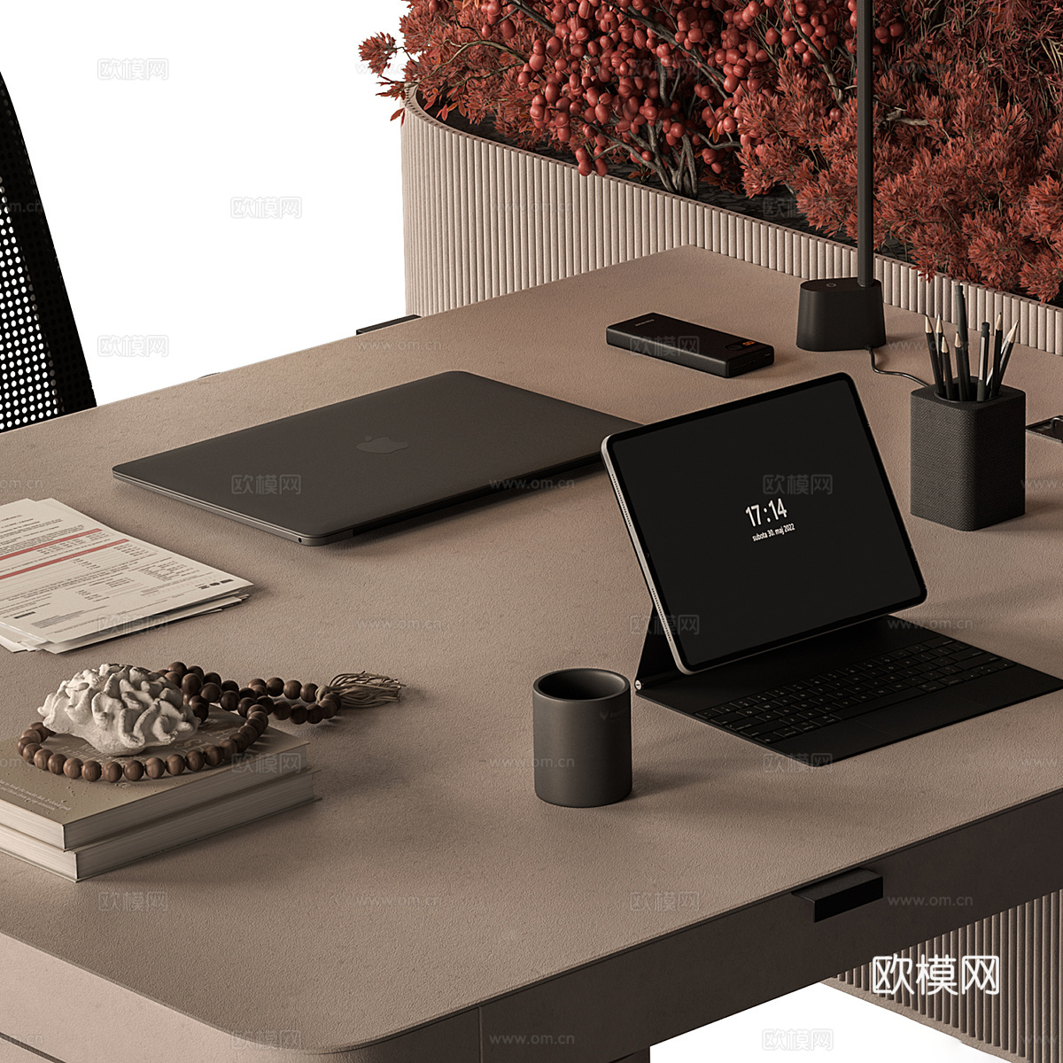 现代办公桌椅 办公家具  员工桌椅3d模型下载（渲染图6）