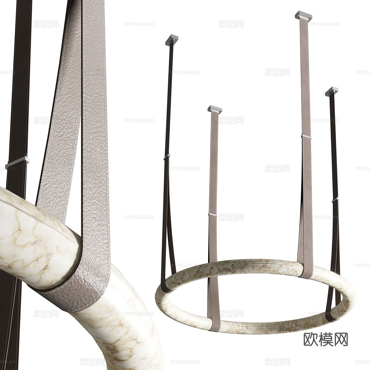 现代意式圆形透光石皮带装饰吊灯3d模型下载（渲染图1）
