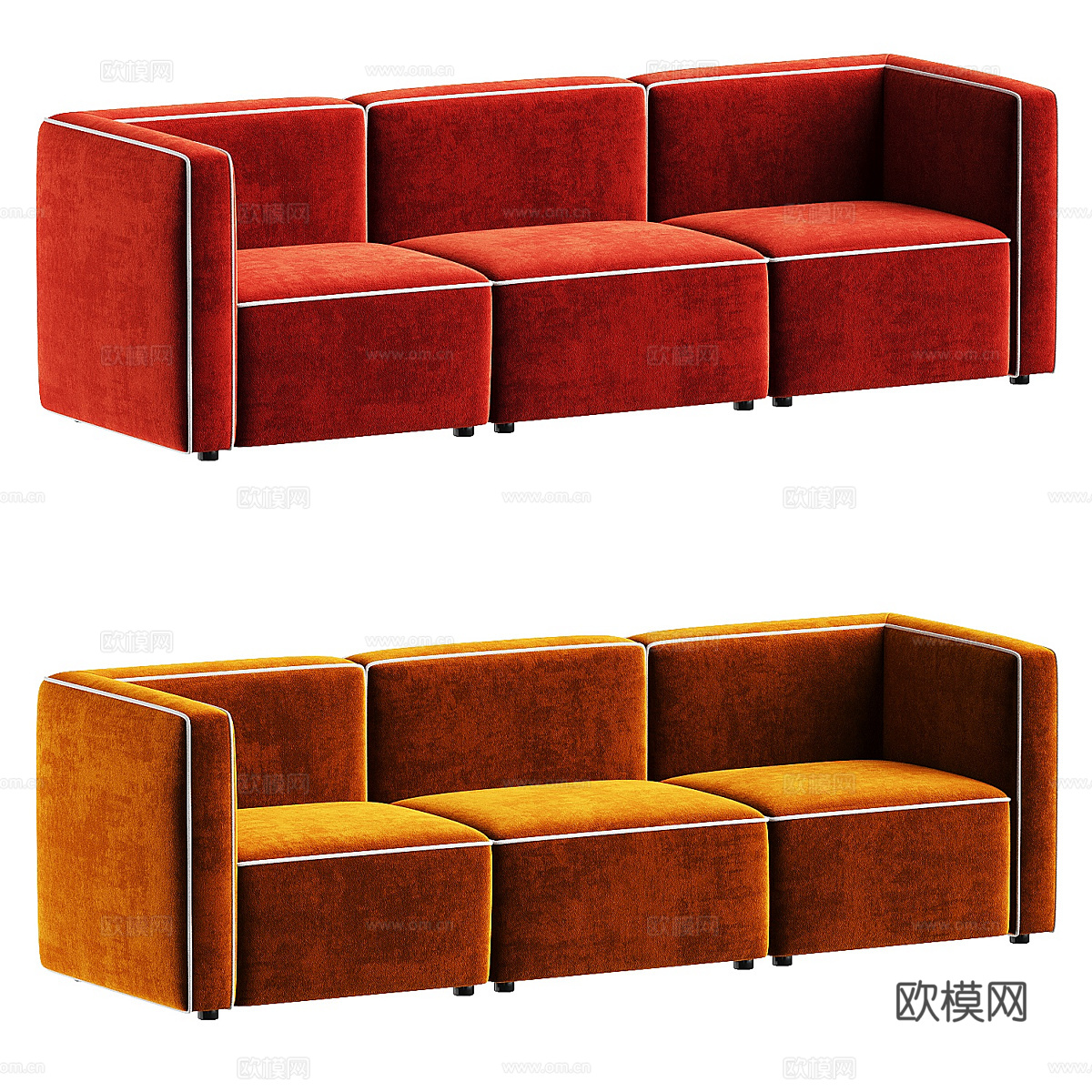 新古典直排布艺休闲沙发3d模型下载（渲染图3）