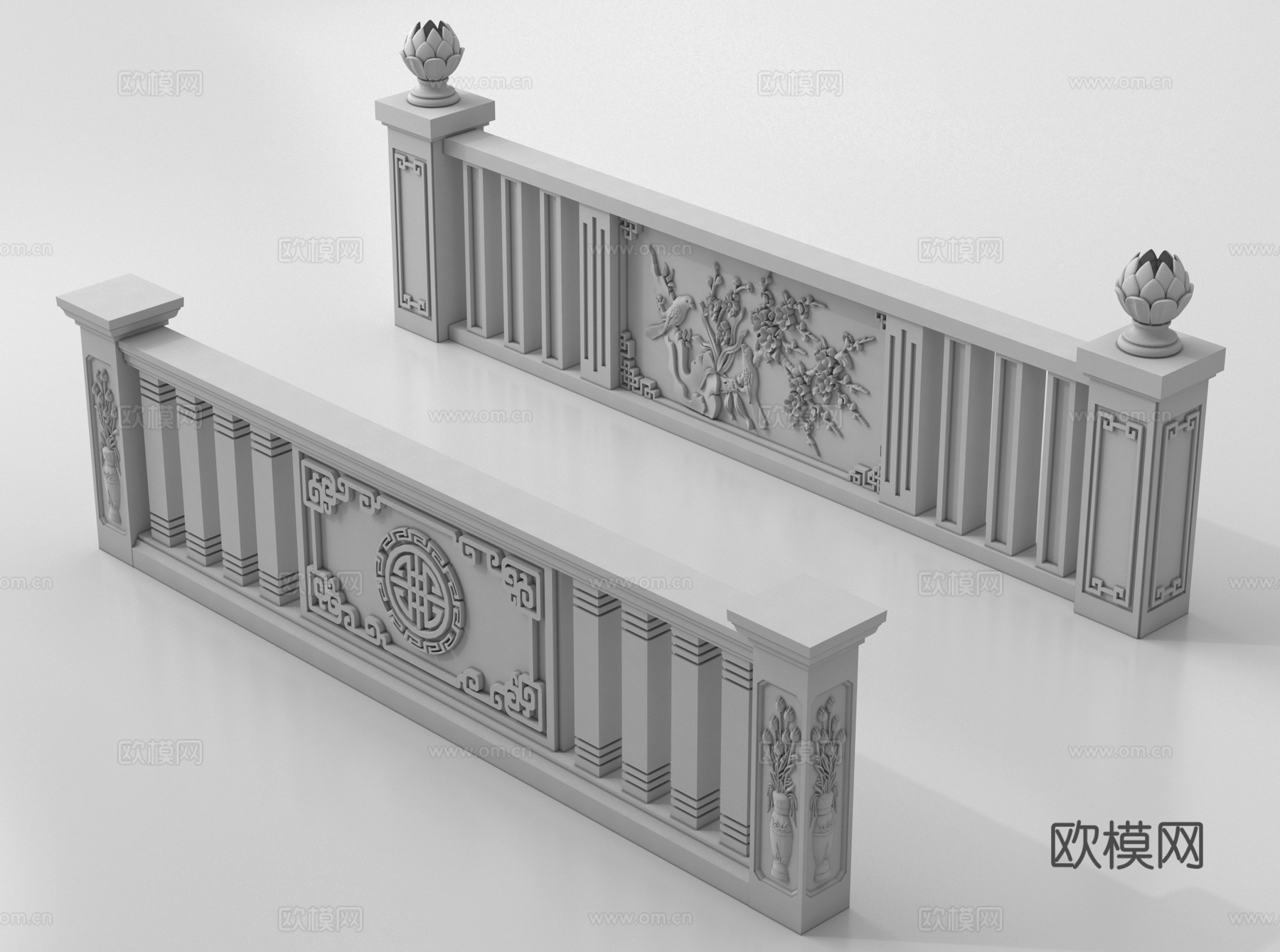 新中式石材栏杆 围栏 护栏 栏杆su模型