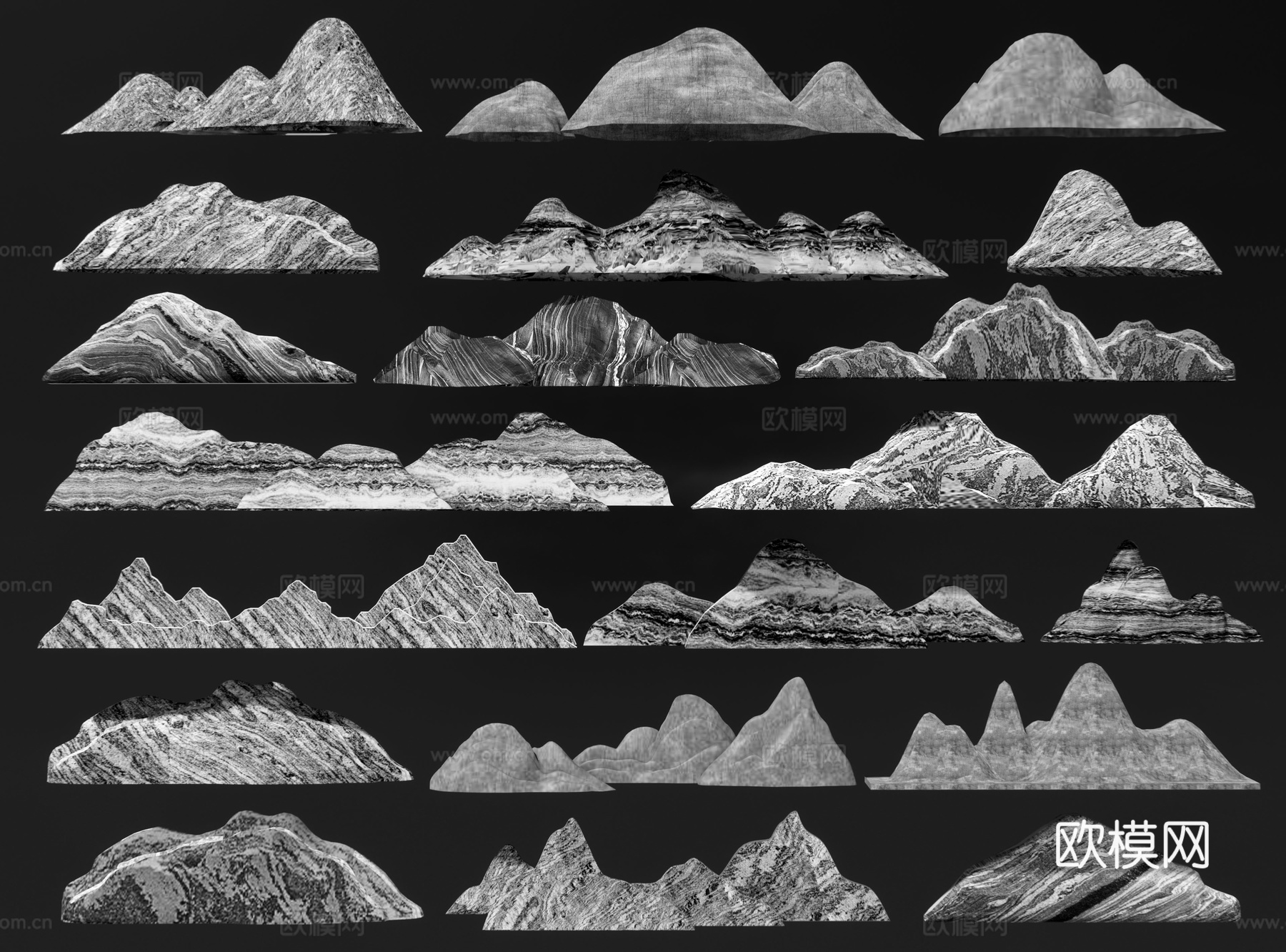 新中式雪浪石 泰山石 景观置石 假山片石 石景 景石片岩石头3d模型下载