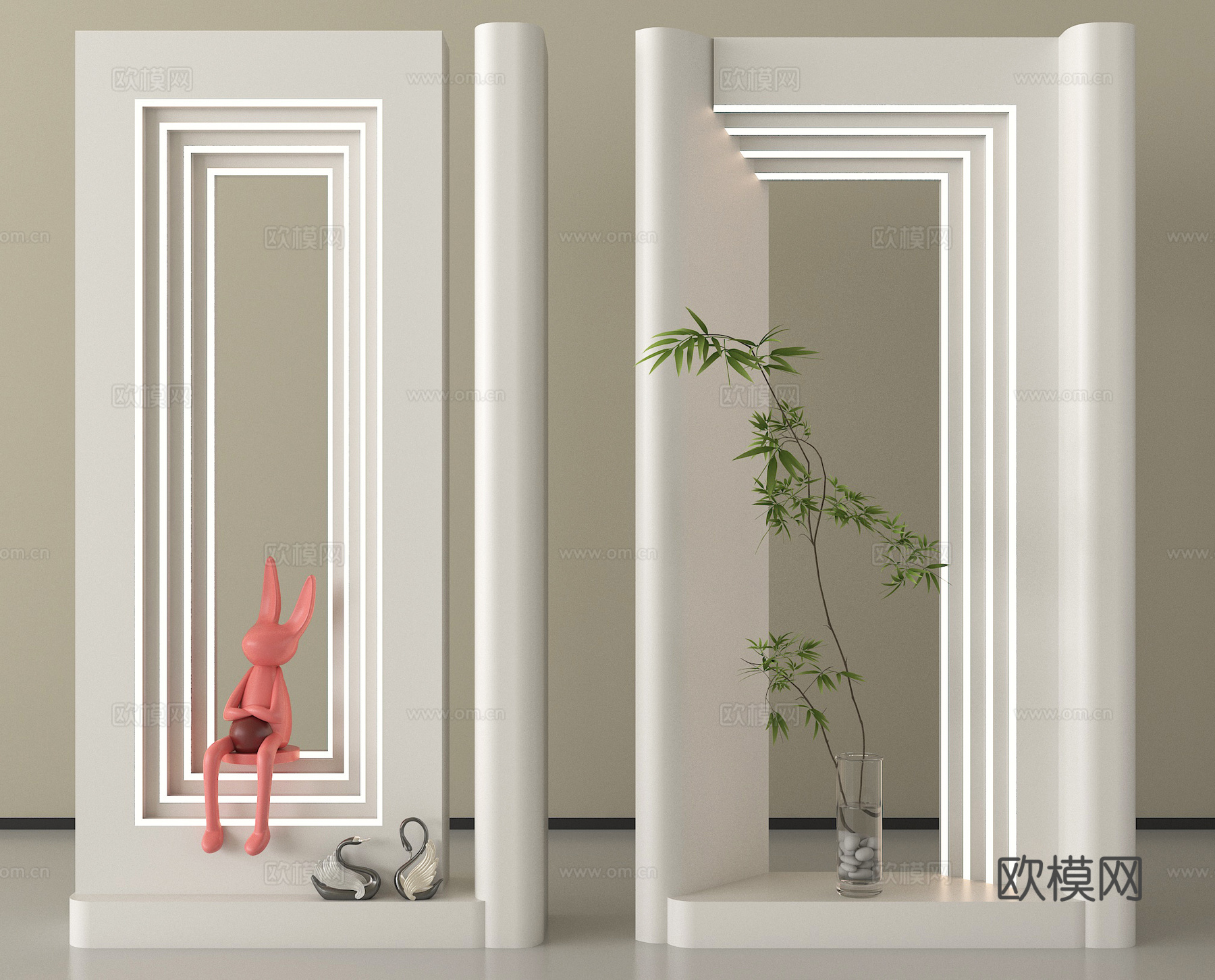 现代奶油风玄关隔断 入户玄关su模型