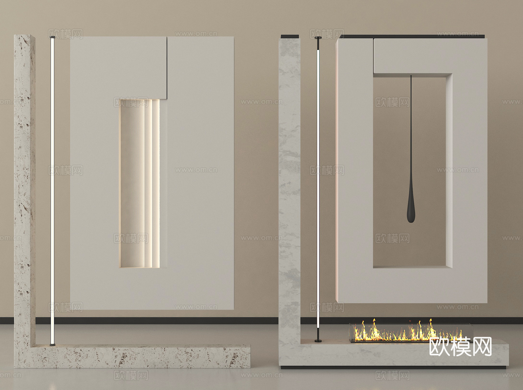 现代奶油风玄关隔断 入户玄关su模型