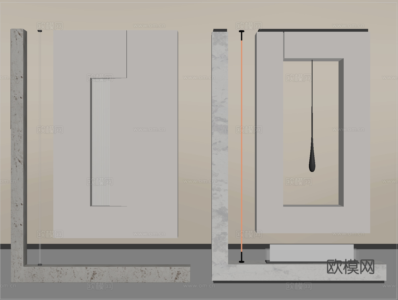 现代奶油风玄关隔断 入户玄关su模型
