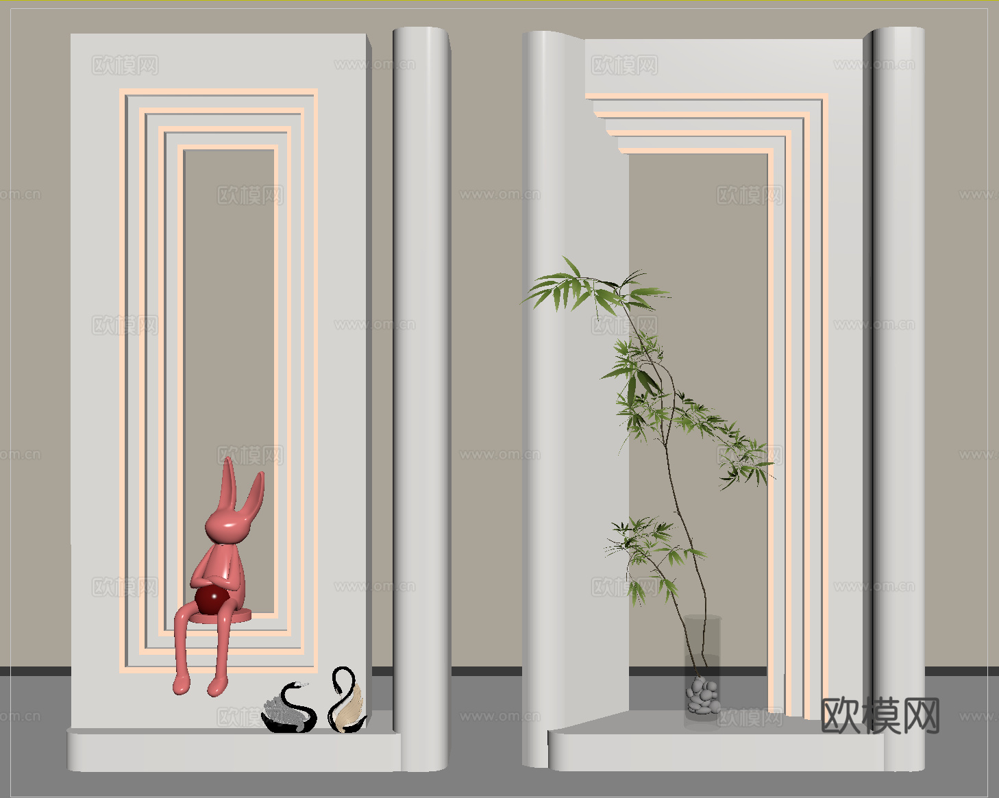 现代奶油风玄关隔断 入户玄关su模型