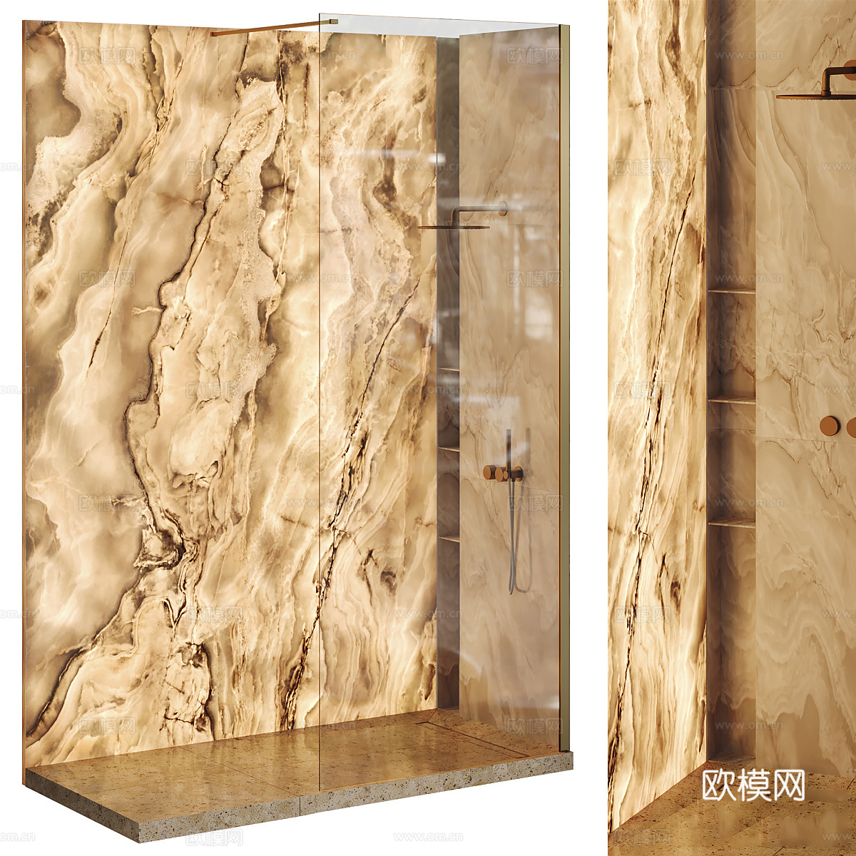 现代意式轻奢透光石淋浴房3d模型下载（渲染图1）