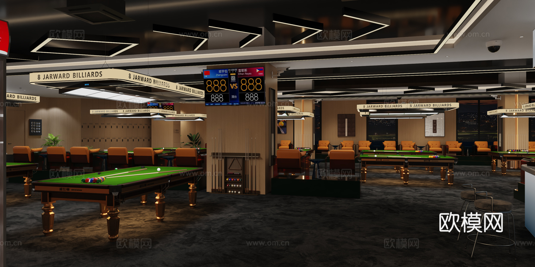 现代原木商务台球厅3d模型下载（渲染图7）