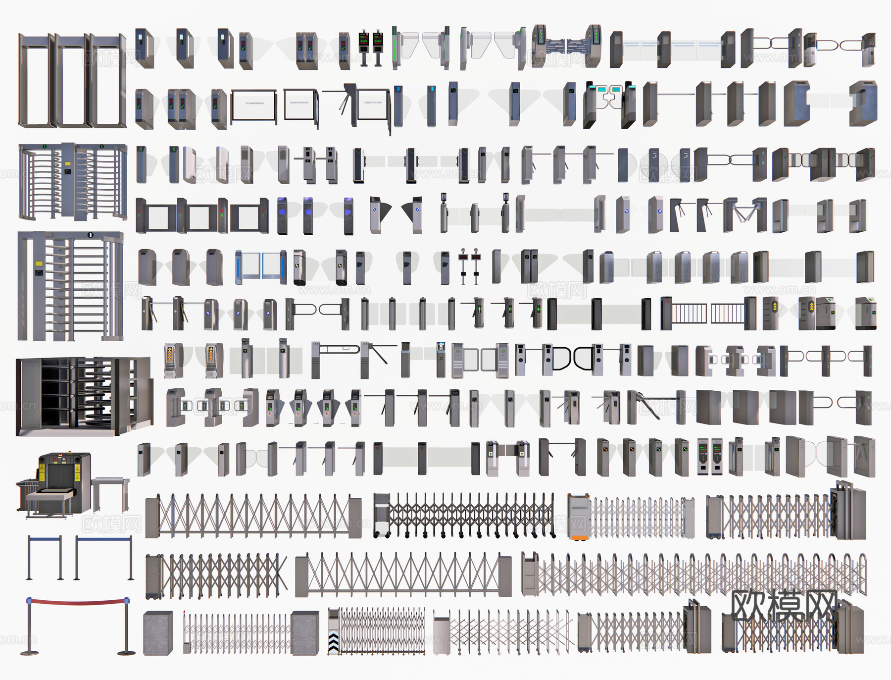 现代闸机 道闸闸门 人行门禁机 摆闸 人行通道检票闸机安检门3d模型下载