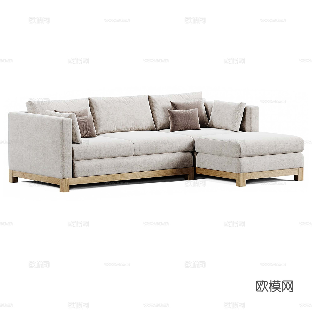 新中式 Pacific Wood 木制布艺组合转角沙发3d模型下载（渲染图2）