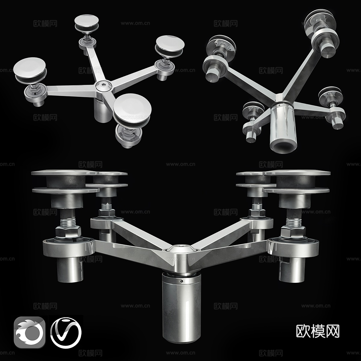 用于玻璃遮阳板和幕墙的蜘蛛支架3d模型下载