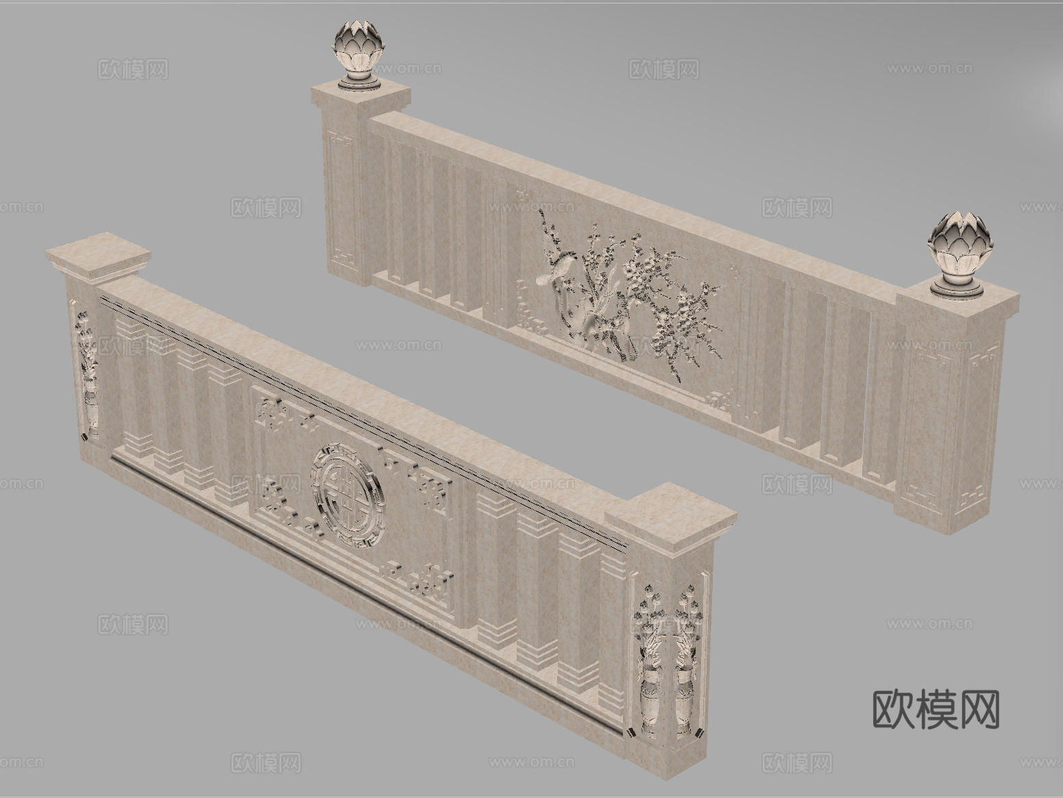 新中式石材栏杆 围栏 护栏 栏杆su模型