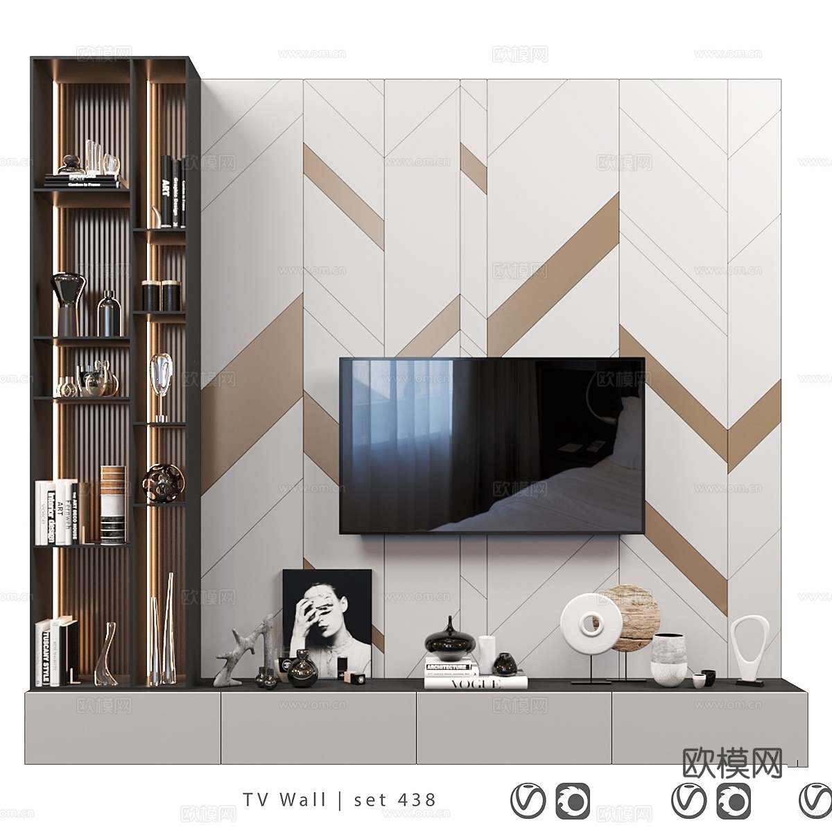 电视墙套装4383d模型下载