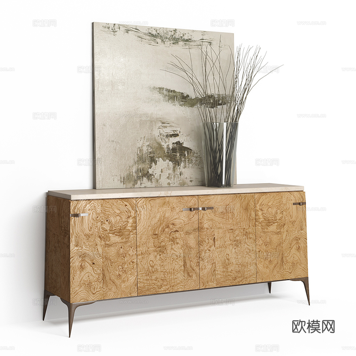 现代边柜 玄关柜 装饰画su模型