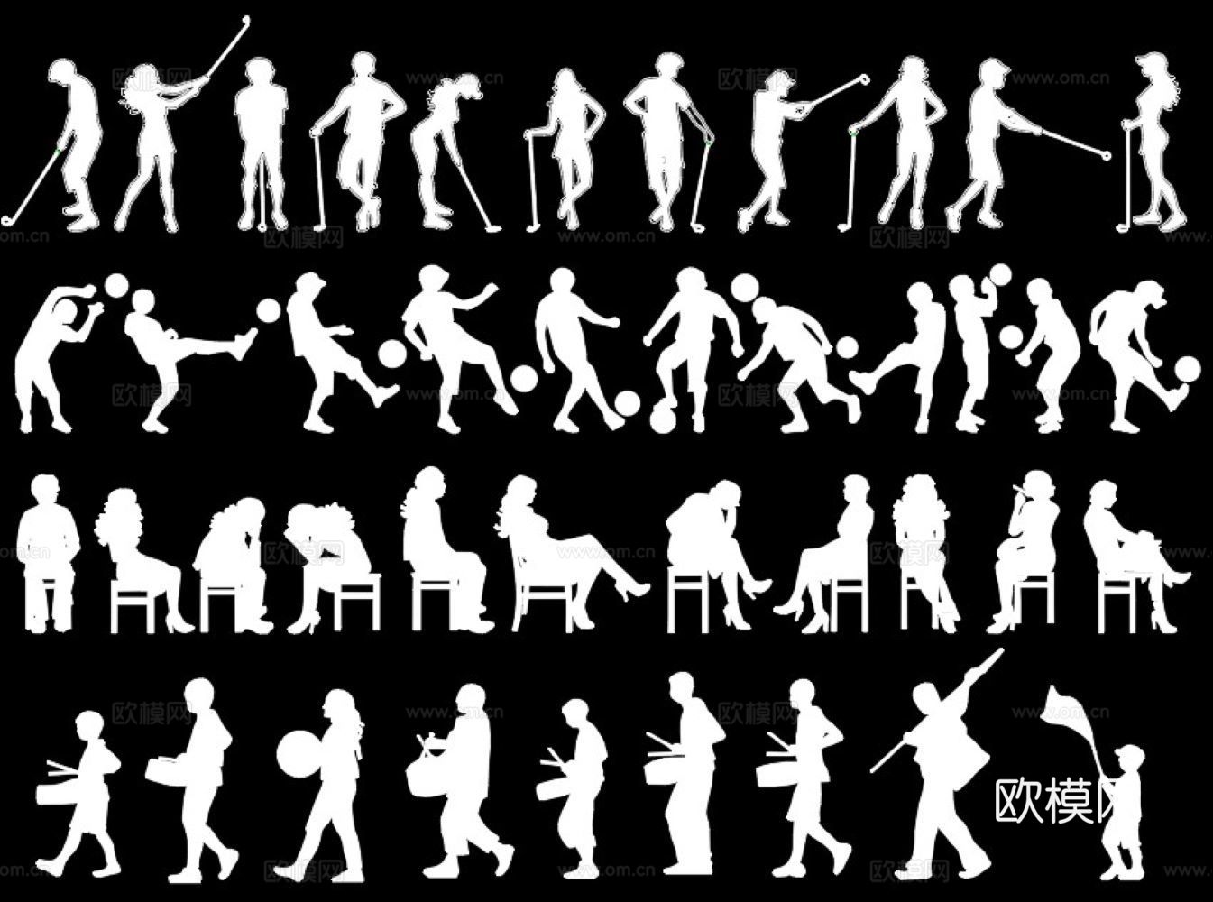 人物场景剪影cad施工图