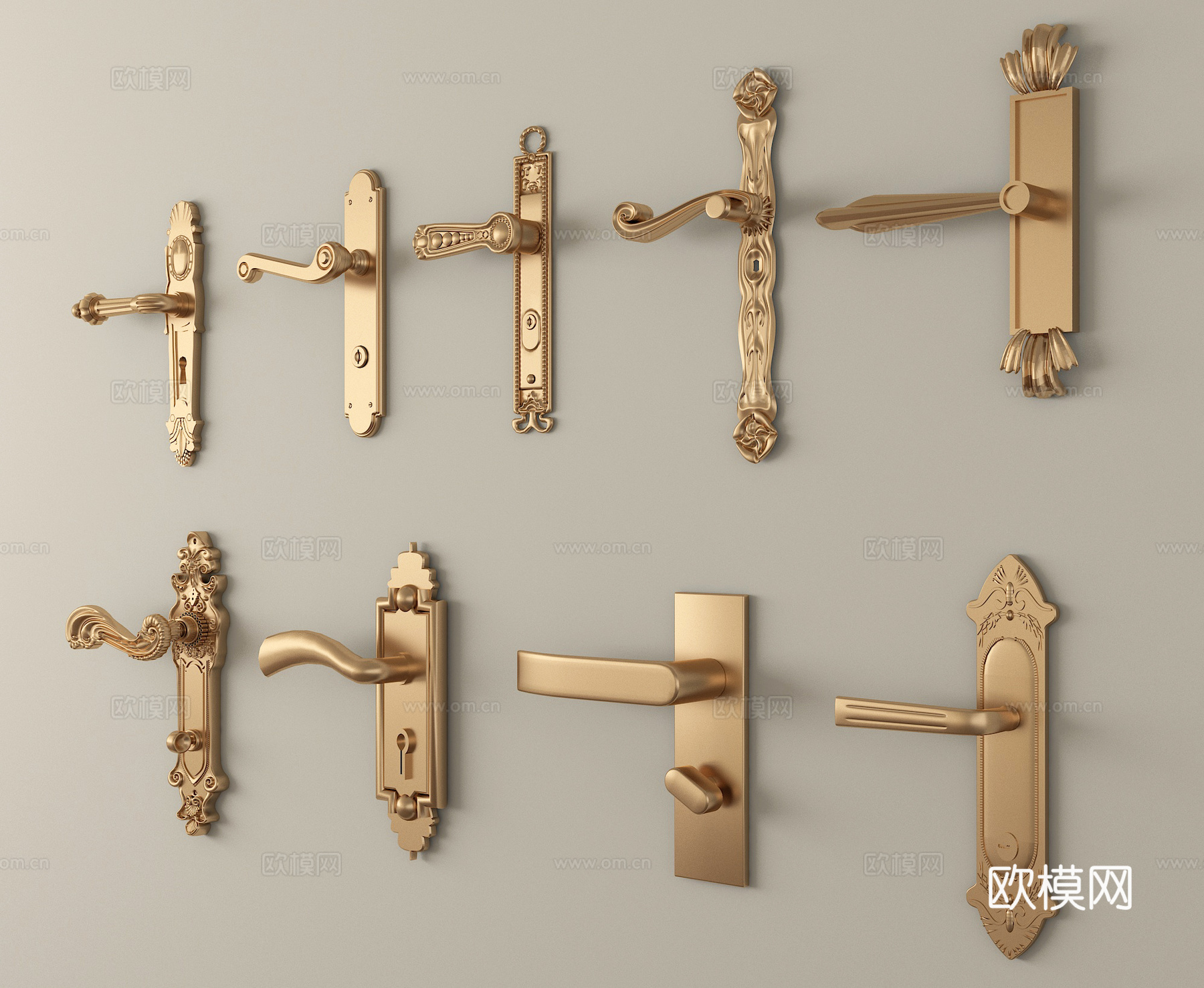 法式门把手 金属拉手3d模型下载