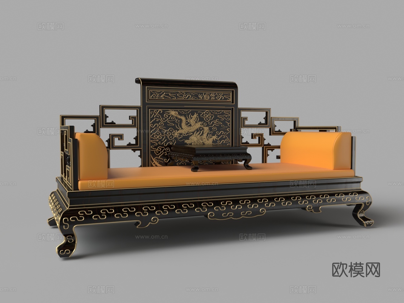 中式黑木描金多人沙发3d模型下载