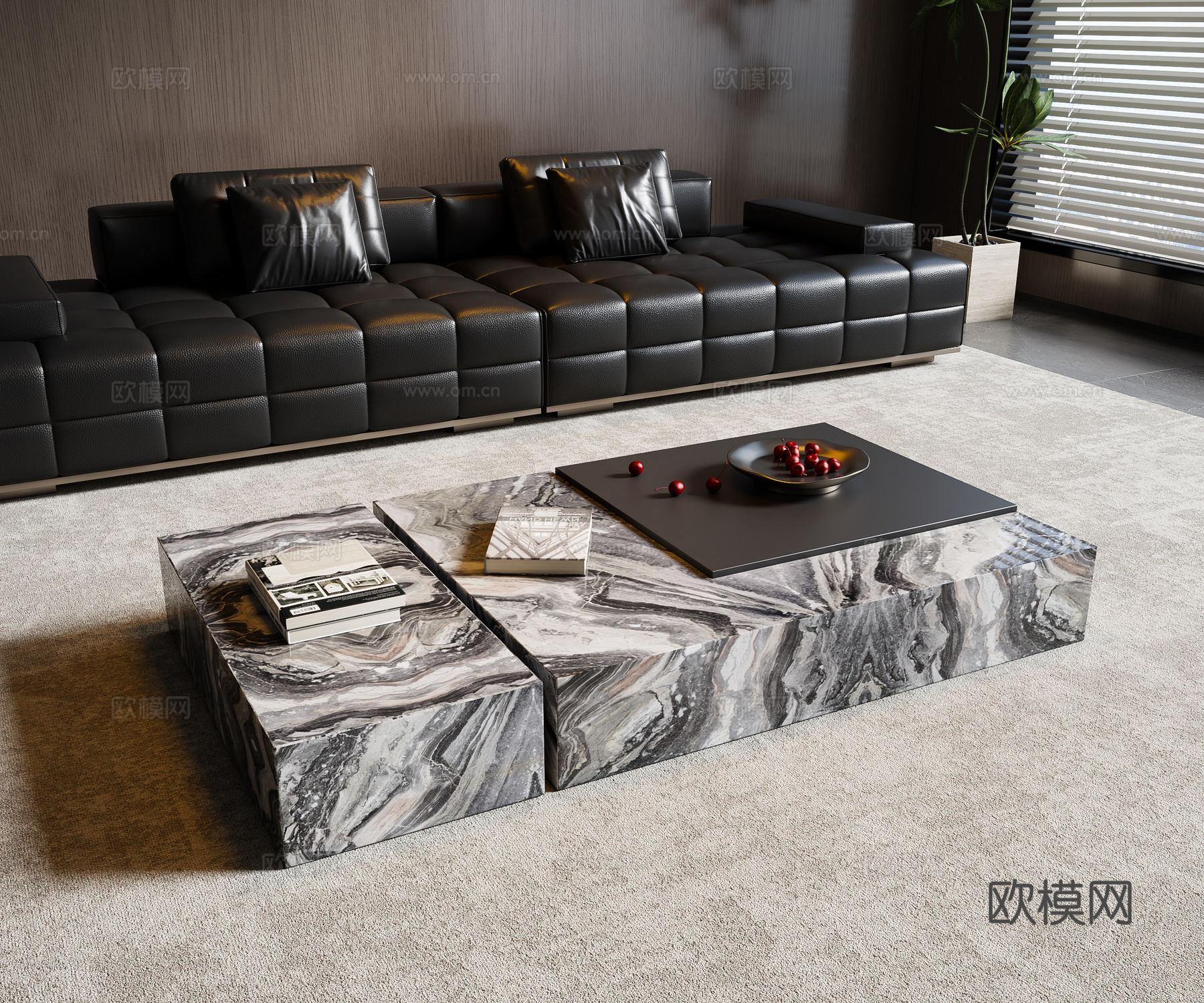 现代意式茶几 大理石茶几su模型